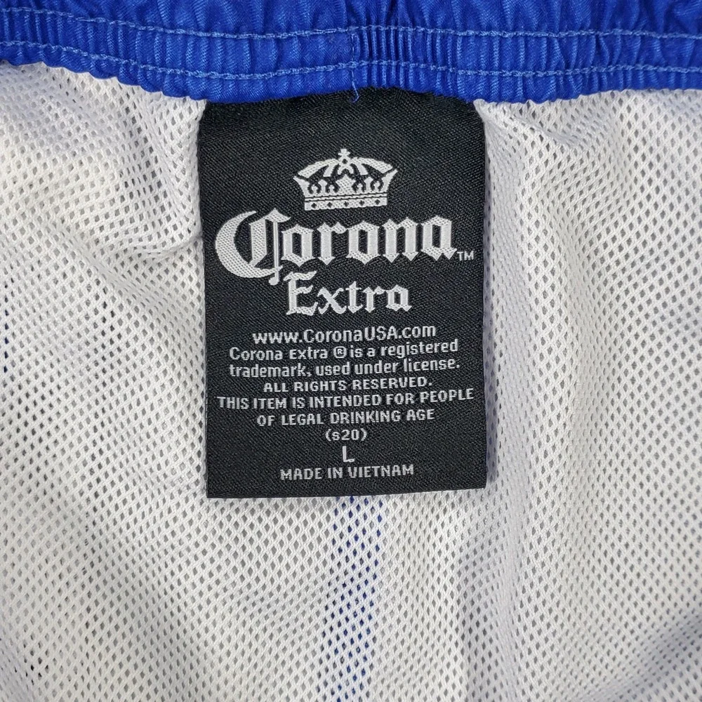 Corona Extra Mens Blue Palm Tree Board Shorts Swim Trunks‎ Mesh Lining Large